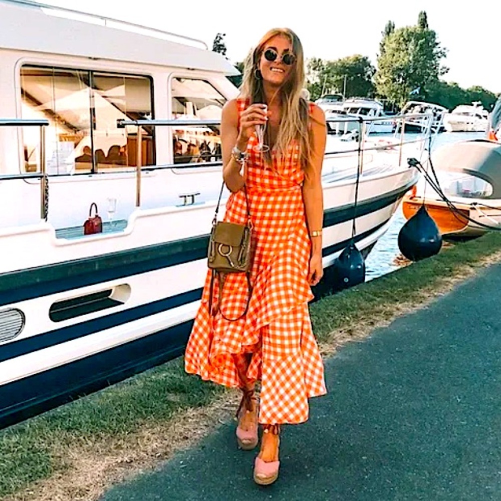 DVF Silk ruffle gingham dress, Last Call! - excellent condition, size M/